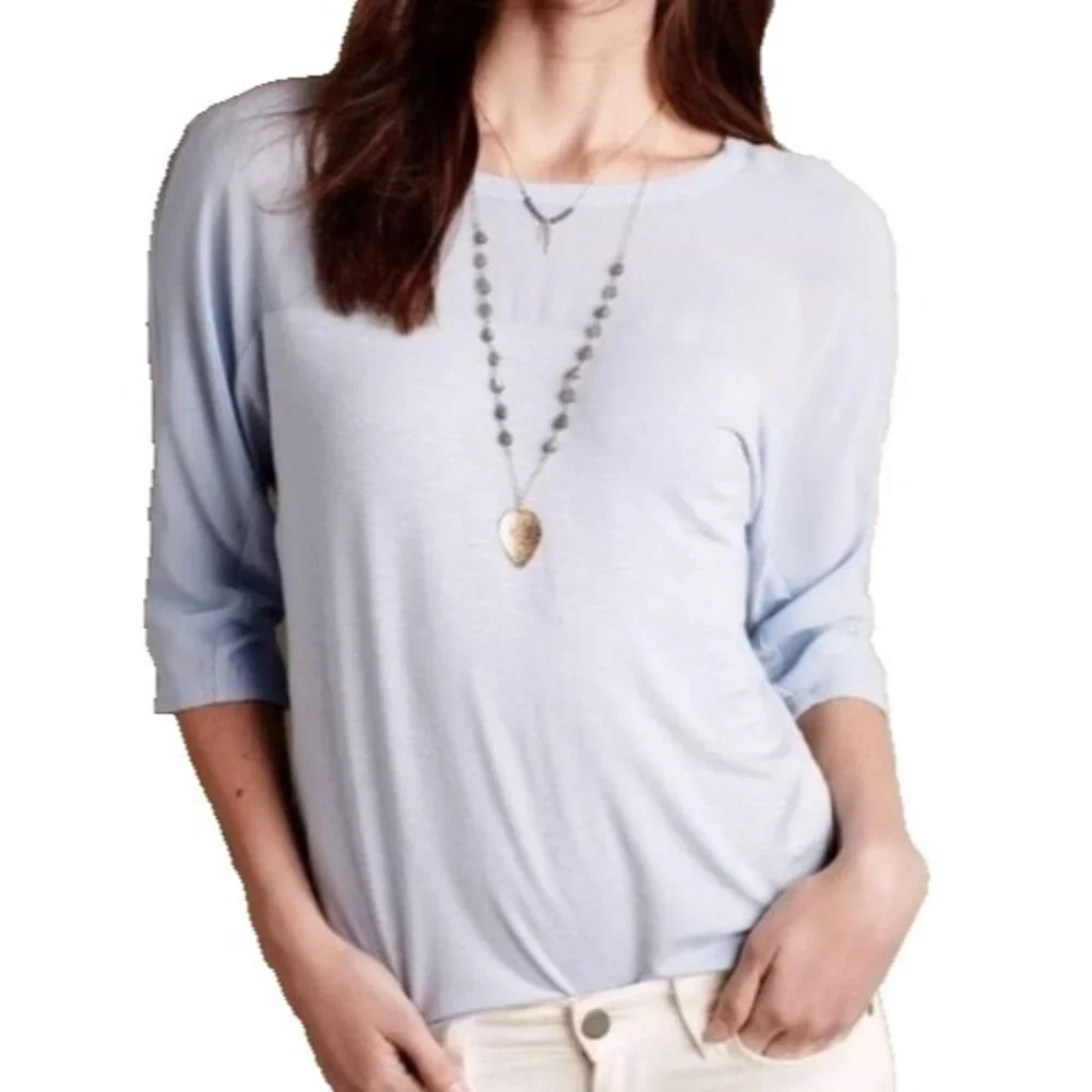 Anthropologie Dolan Womans Top Medium Light Blue Sheer Yoke BOHO Casual - Picture 1 of 10